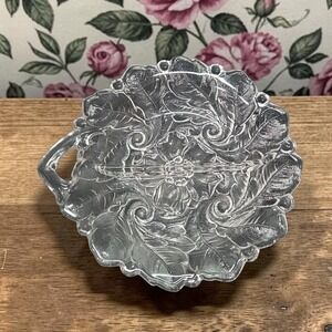 Indiana Glass Wild Rose Embossed Divided Bowl, Vintage Serving Tray, Kitchenware